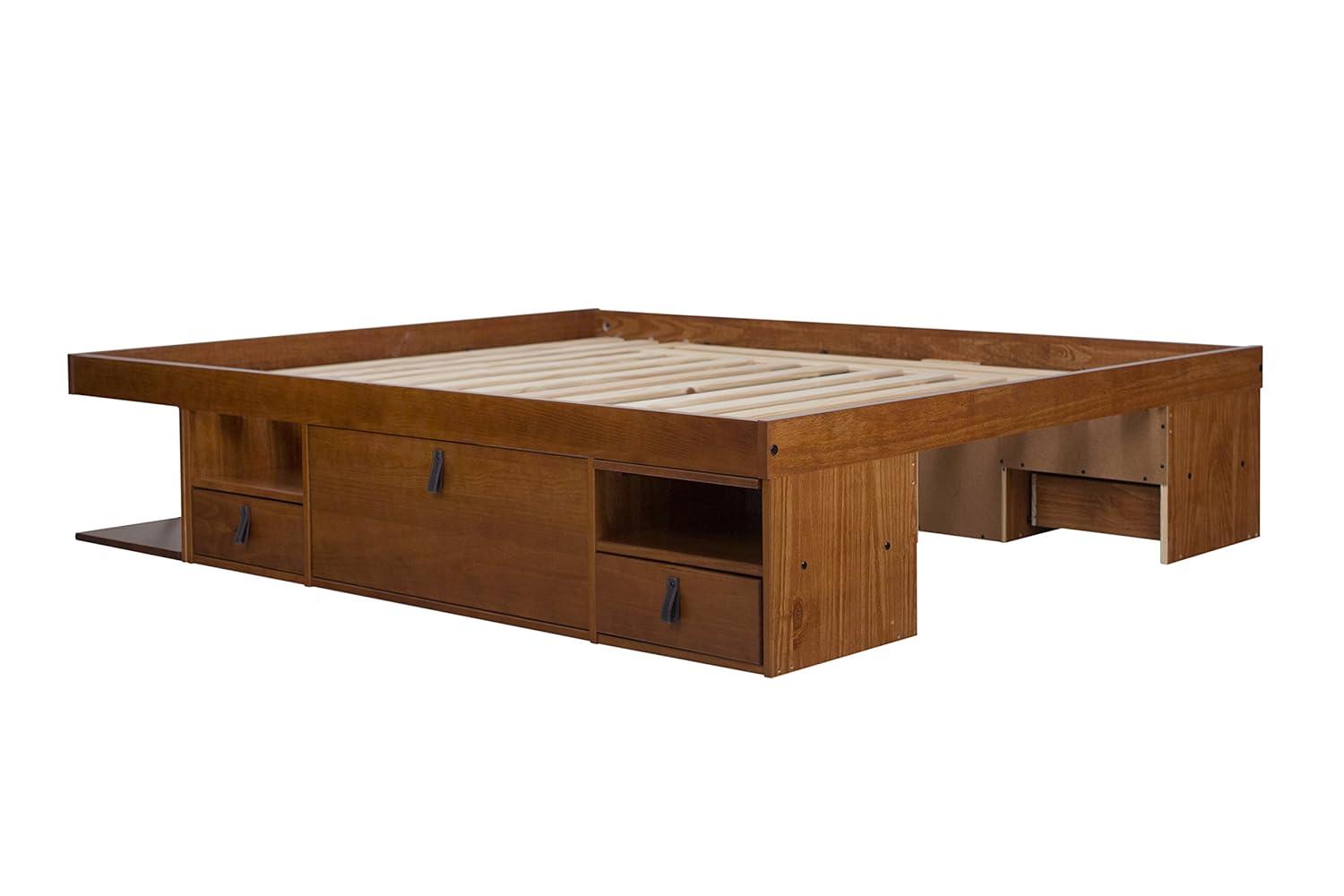 Memomad Bali Storage Platform Sturdy Modern Bed Frame with Drawers & More (Queen Size, Caramel Brown Wood)