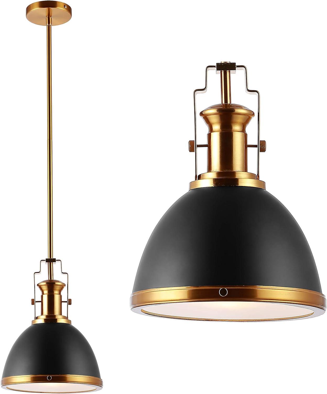 Homer 10" 1-Light Modern Industrial Iron LED Dome Pendant, Black/Brass Gold