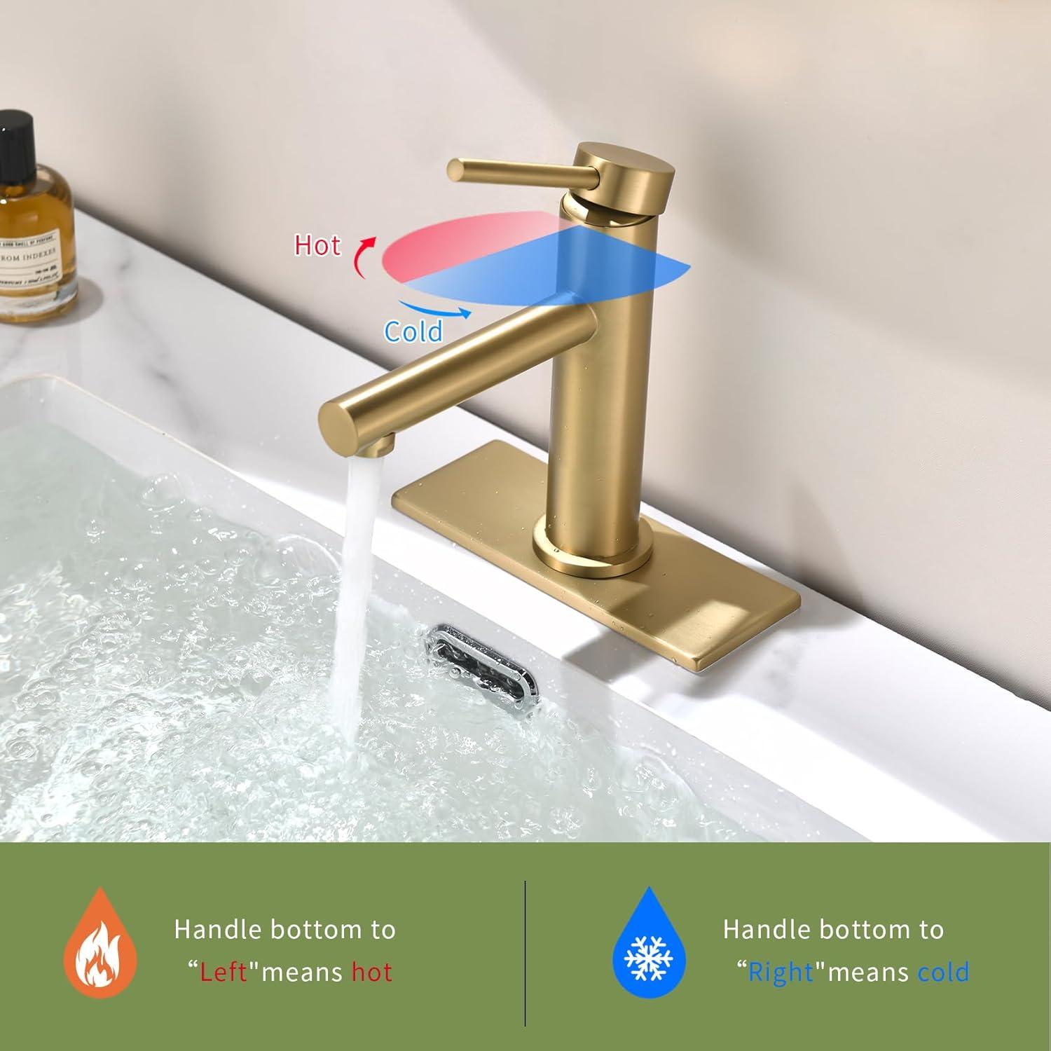 Brushed Gold Single Handle Brass Bathroom Faucet with Pop-up Drain