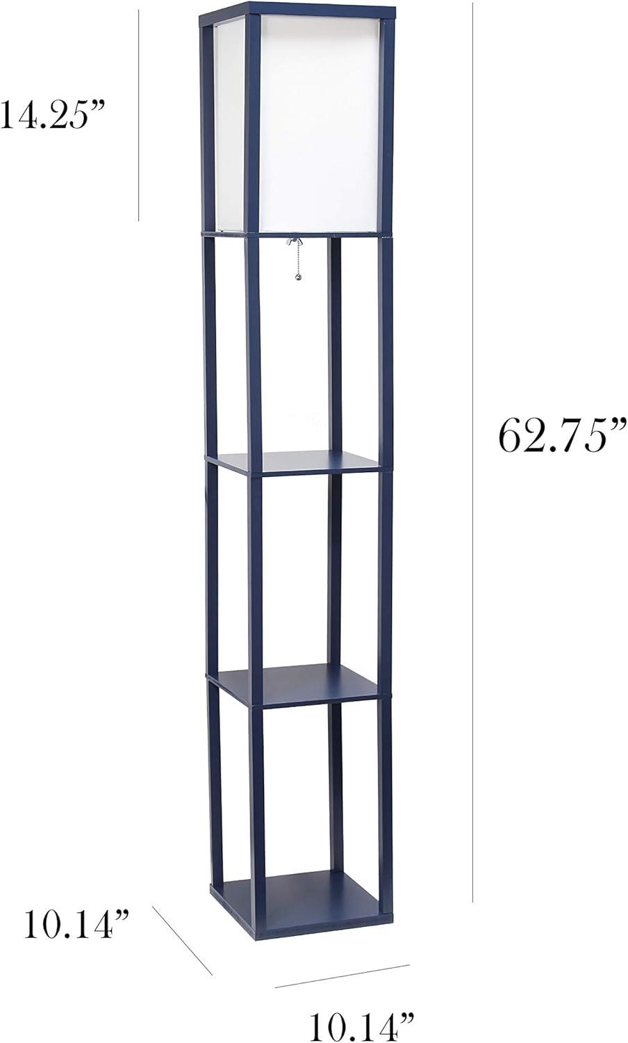 Simple Designs Floor Lamp Etagere Organizer Storage Shelf with Linen Shade, Navy