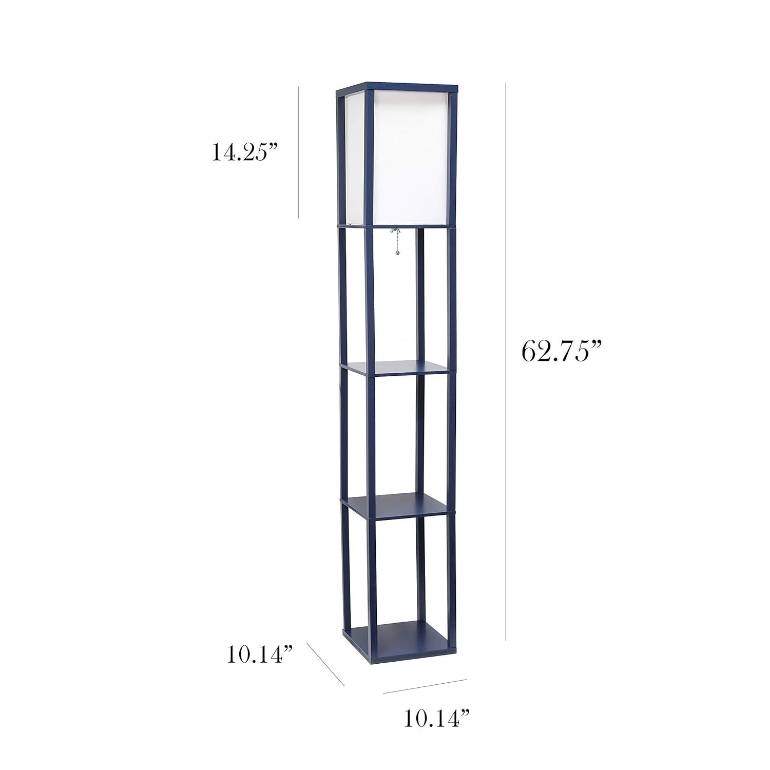Simple Designs Floor Lamp Etagere Organizer Storage Shelf with Linen Shade, Navy