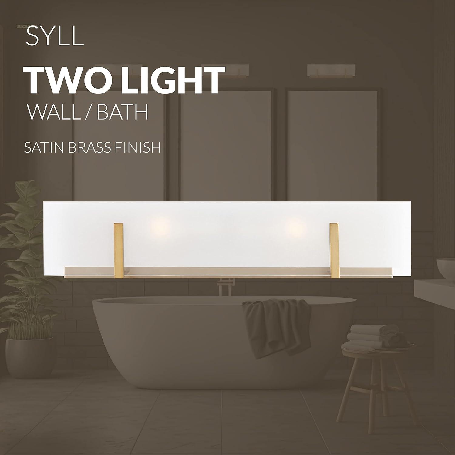 Satin Brass 2-Light Vanity Fixture with Frosted Beveled Glass