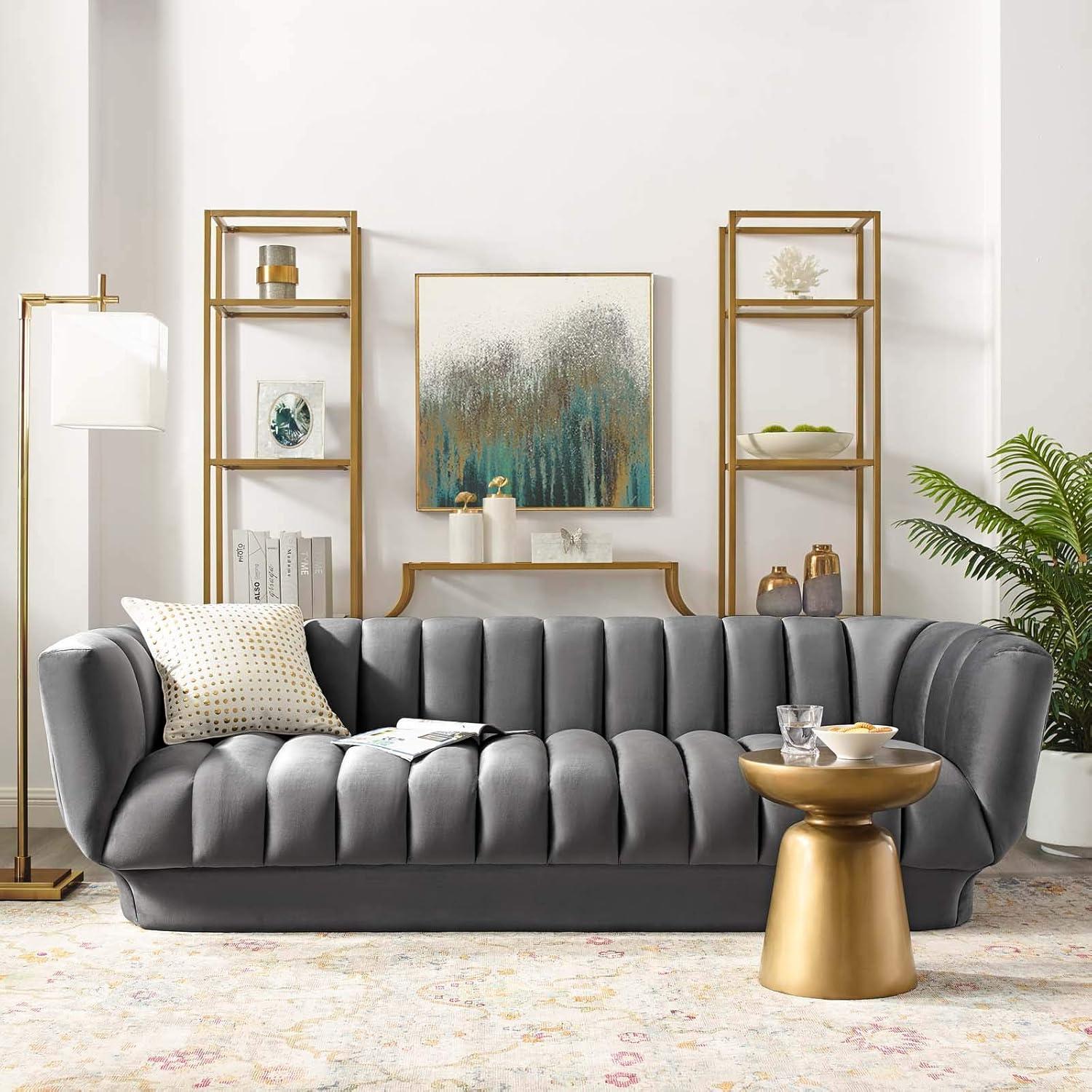 Silver Orchid Burke Channel Tufted Performance Velvet Sofa by Modway