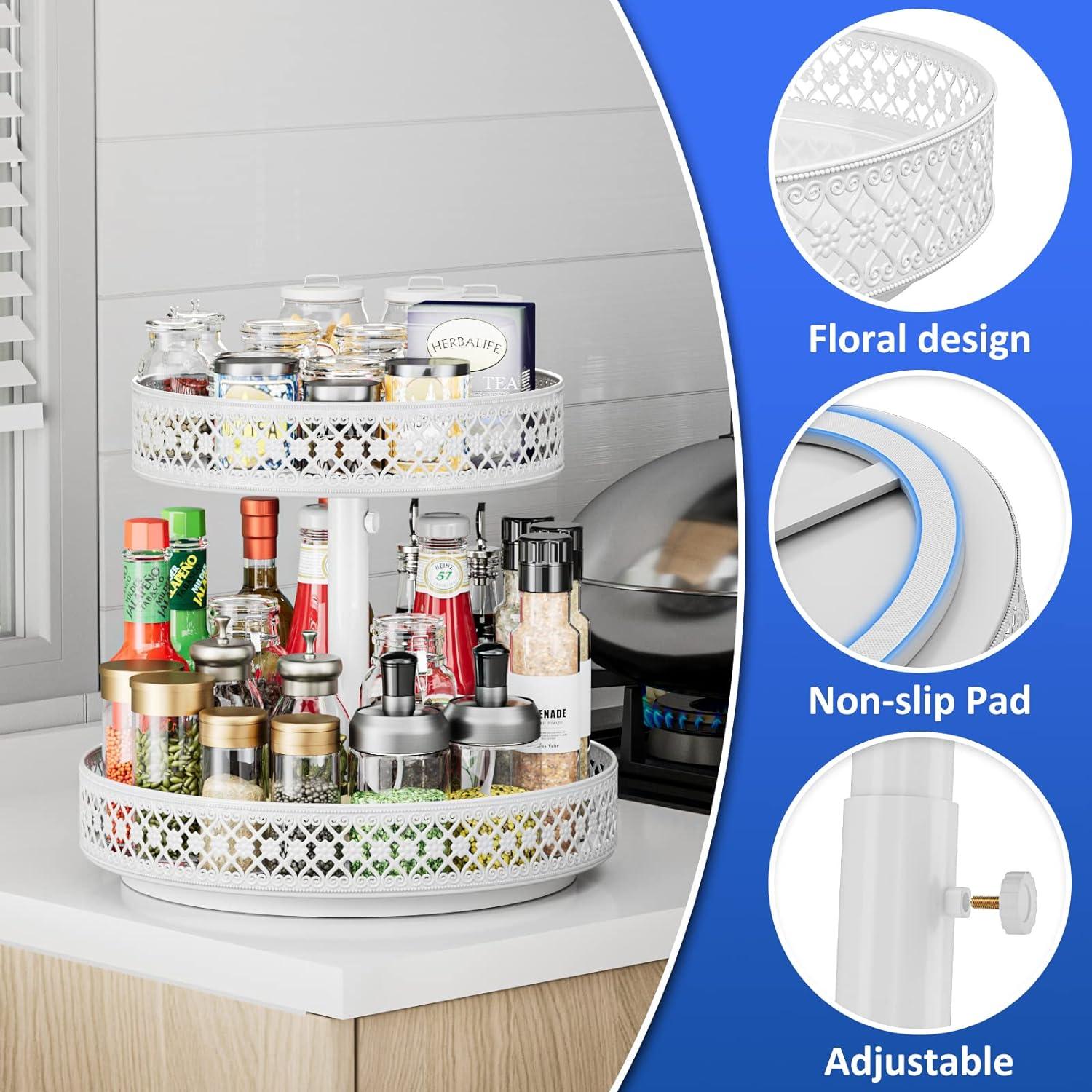 White Adjustable Metal 2-Tier Rotating Lazy Susan Organizer