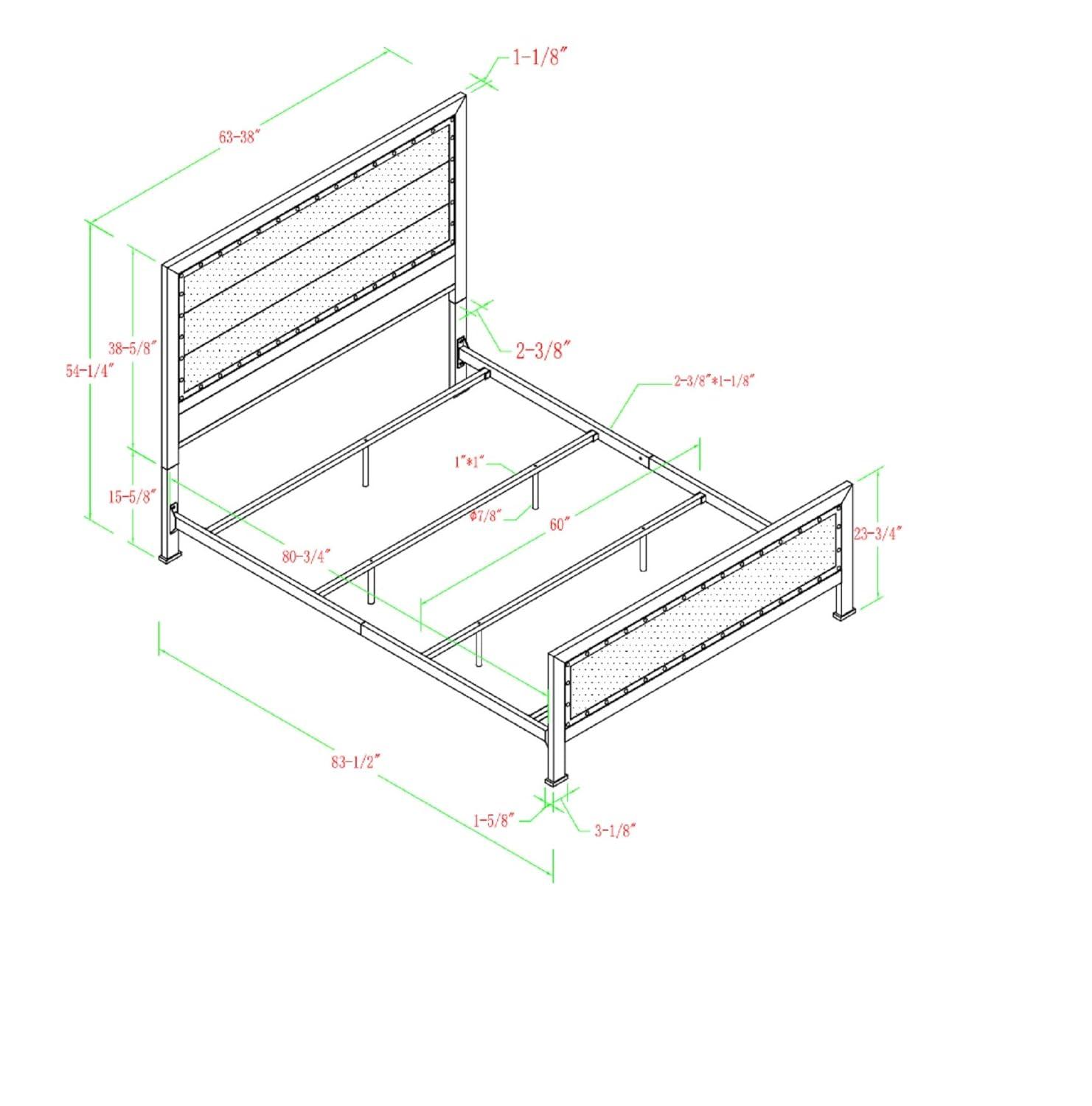 Rustic Oak Queen Bed with Metal Frame and Wood Headboard