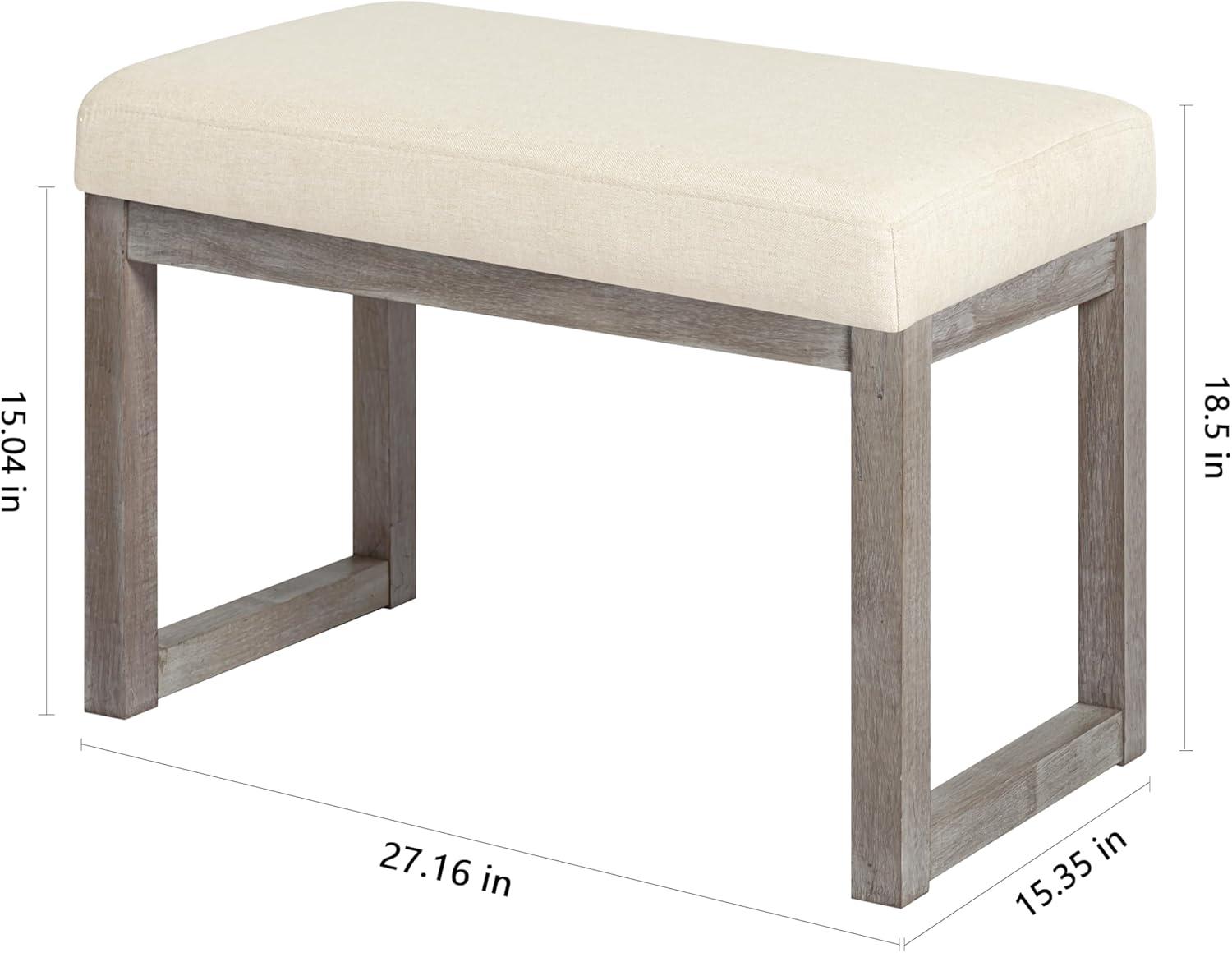 CangLong 27 Inch Wide Ottoman Bench, Rectangle Footstool with Linen Look Fabric and Wood Leg for Entryway, Bedroom & Living Room, Beige