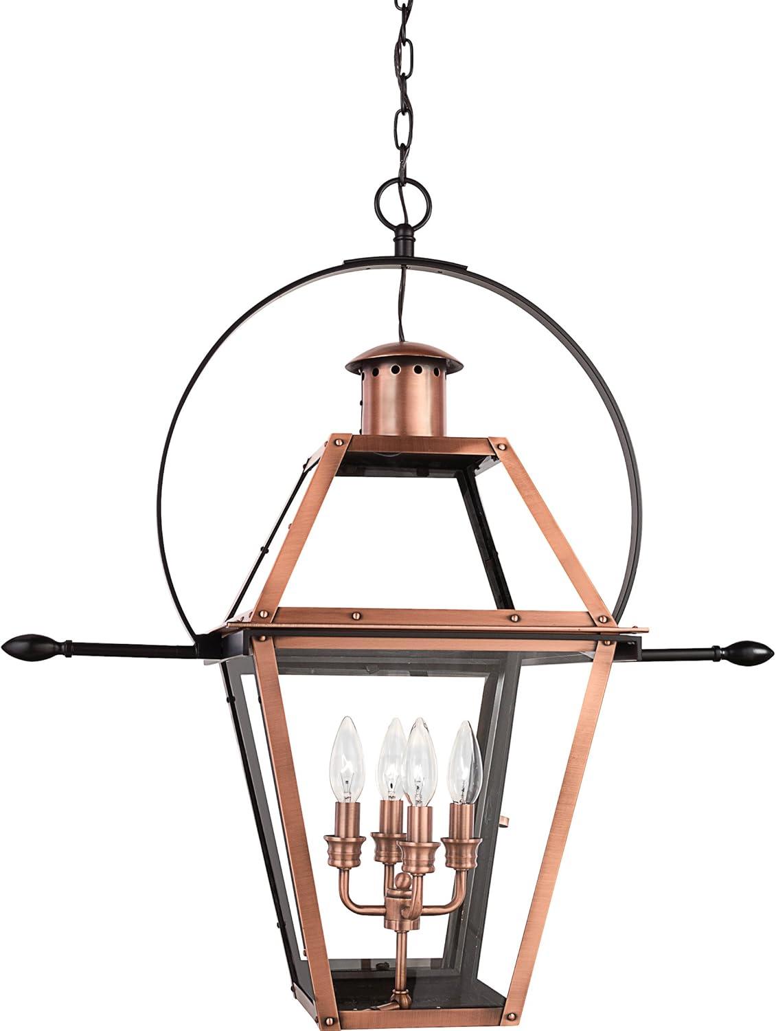 Aged Copper and Glass 4-Light Outdoor Pendant Lantern