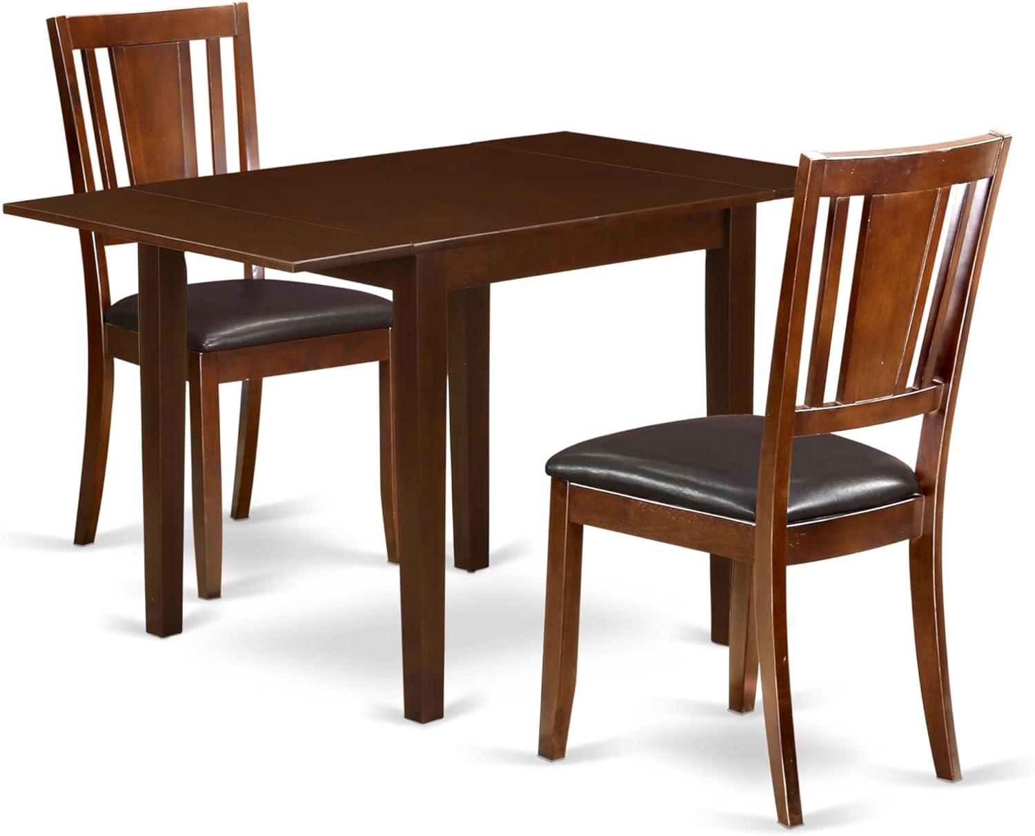 East West Furniture Norden 3-piece Dining Set with Leather Chairs in Mahogany