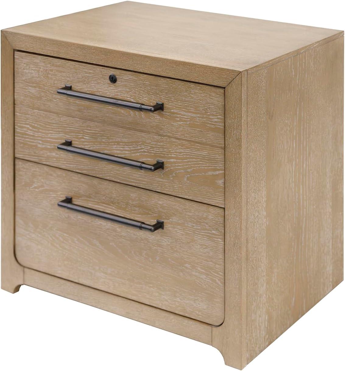 Light Brown Oak Lockable Lateral File Cabinet with Heavy Bar Pulls