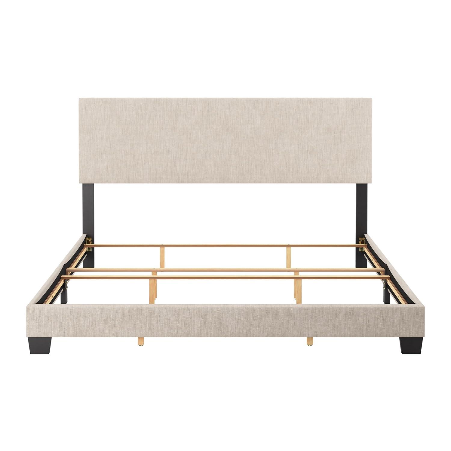 Celeste Modern Upholstered King Bed Beige - CorLiving: Transitional Style, Polyester Fabric, MDF & Wood Frame