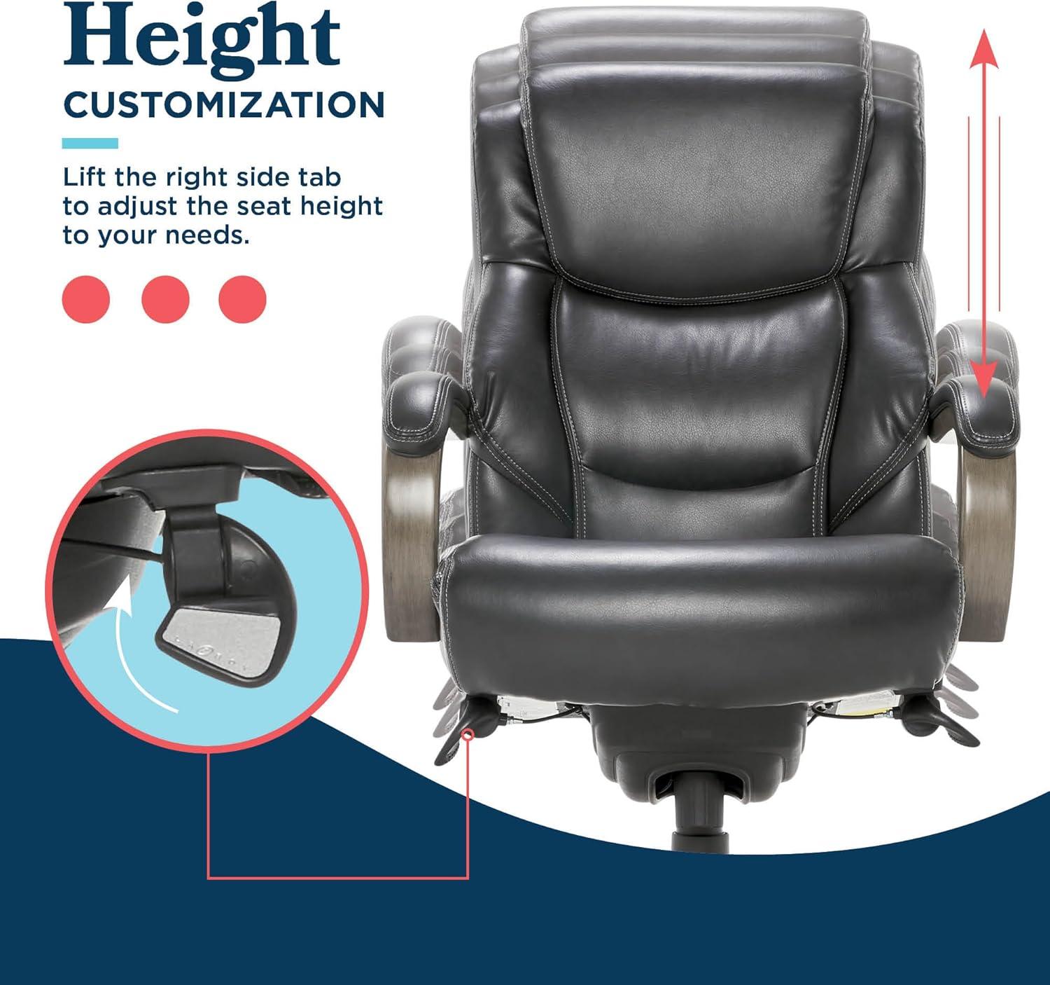 Delano Big & Tall Bonded Leather Executive Office Chair Gray - La-Z-Boy: Ergonomic, Adjustable, Wood Accents