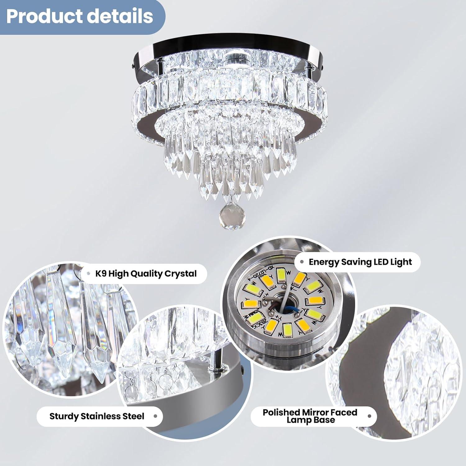 House of Hampton® House of Hampton® 11.8" Crystal Chandeliers Modern Crystal Ceiling Light LED Chandeliers Semi Flush Mount Chandelier Light for Bedrooms Dining Living Room Hallway (6500K Cool White Light)