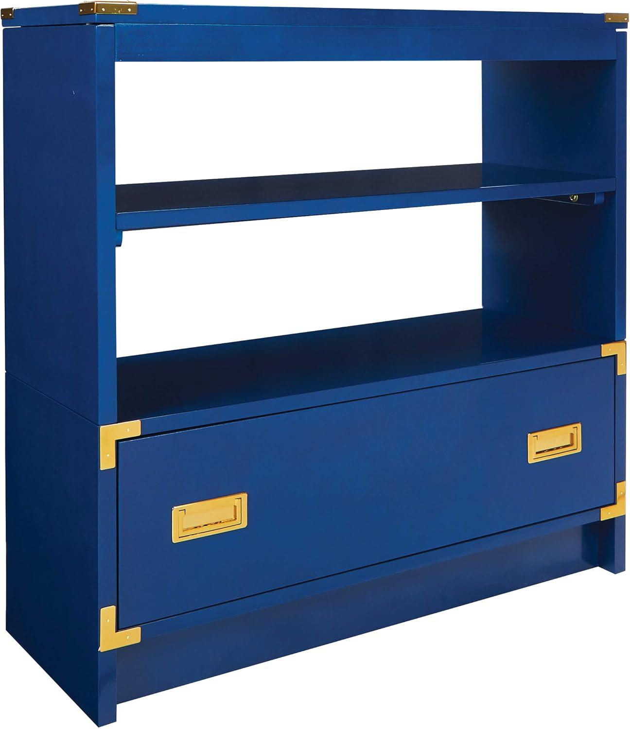 Wellington 36" Lapis Blue Engineered Wood Bookcase with Drawer