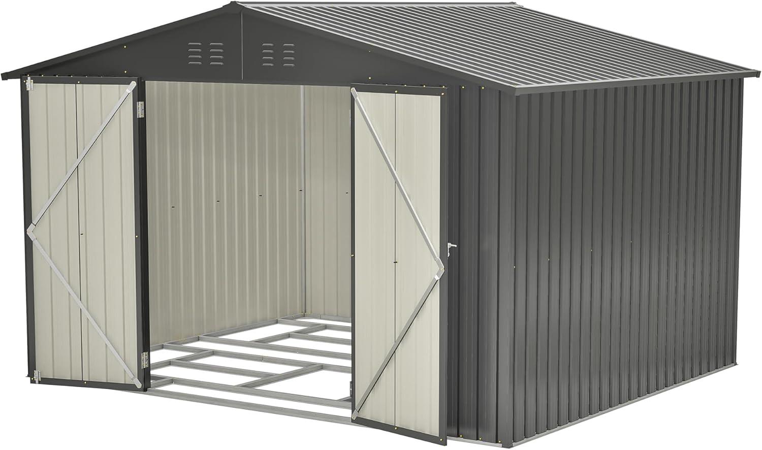 Wentygam 10X8 FT Outdoor Storage Shed, All Weather Metal Sheds With Lockable Doors, Tool Shed For Garden, Patio, Backyard, Lawn, Black