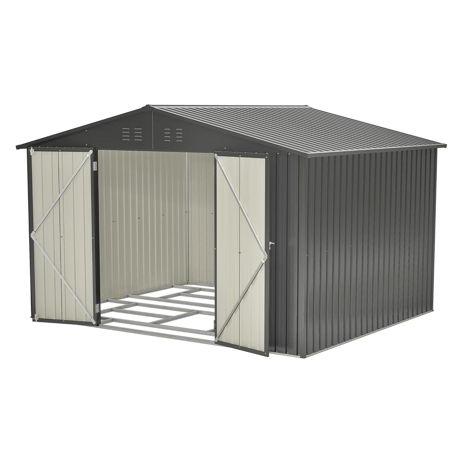 Wentygam 10X8 FT Outdoor Storage Shed, All Weather Metal Sheds With Lockable Doors, Tool Shed For Garden, Patio, Backyard, Lawn, Black