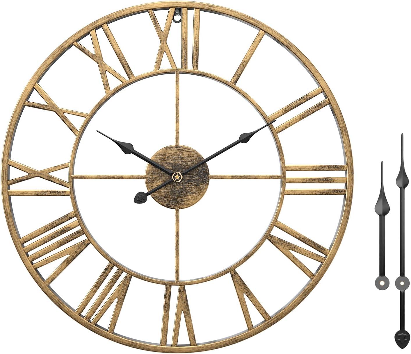 Oversized Gold Metal Roman Numeral Wall Clock