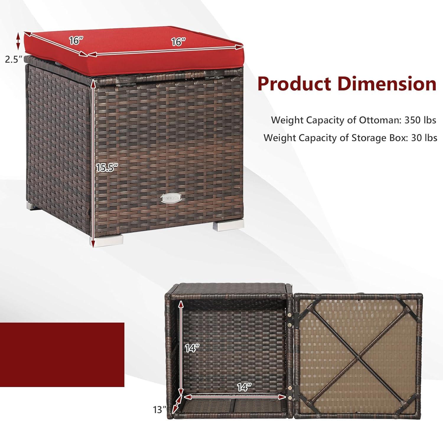 Latitude Run® 2-Pieces Patio Ottoman Set Outdoor Wicker Stool With Storage