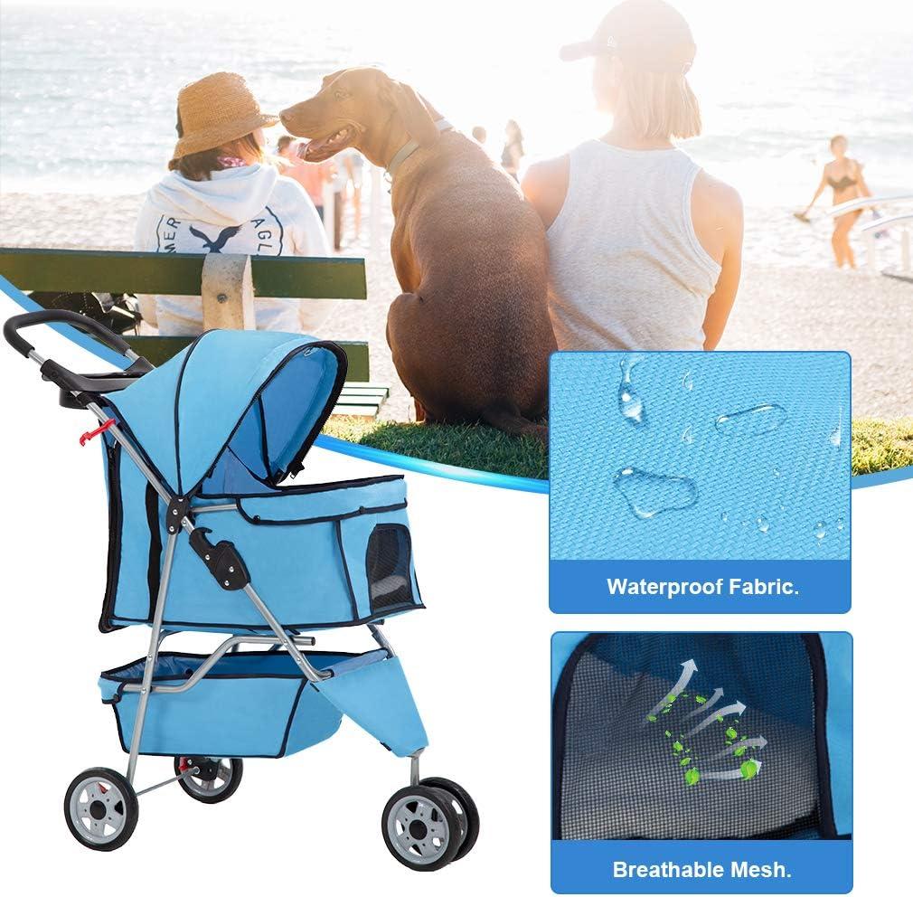 FDW 3 Wheels Pet Stroller Dog Cat Cage Jogger Stroller for Medium Small Dogs Cats Travel Folding Carrier Waterproof Puppy Stroller