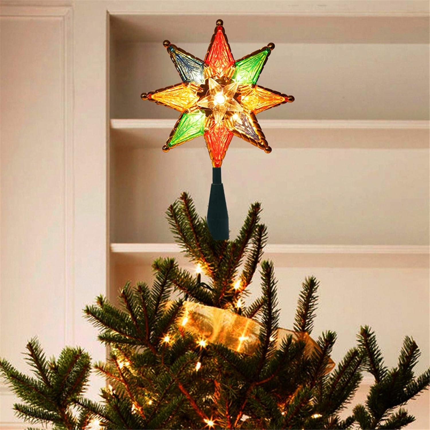 Twinkle Star Lighted Christmas Tree Topper, Colorful 8-Point Star Xmas Star Treetop with 10 Incandescent Lights, Holiday Christmas Tree Decorations