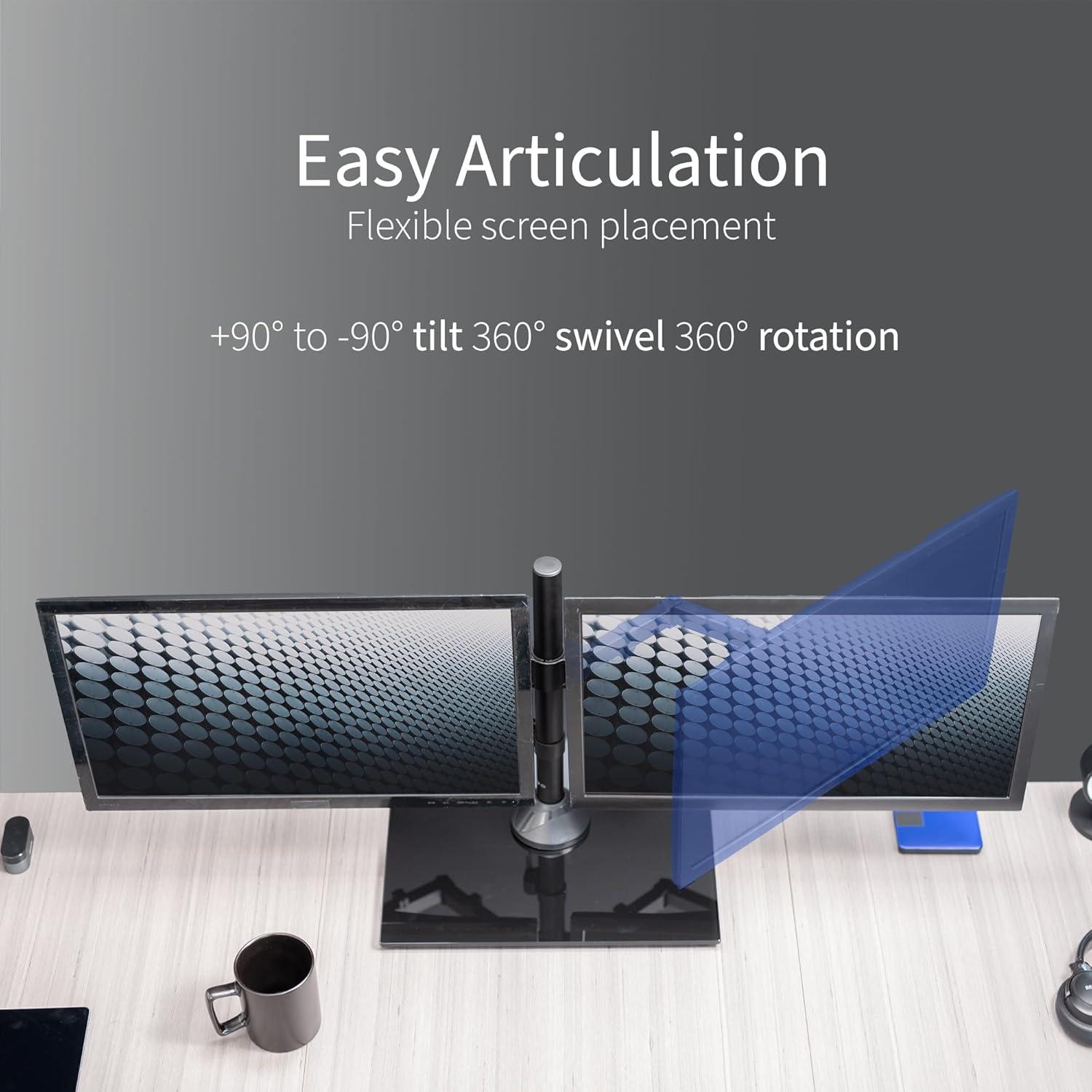 VIVO Dual Monitor Adjustable Mount w/ Glass Base Stand for 2 Screens up to 32"