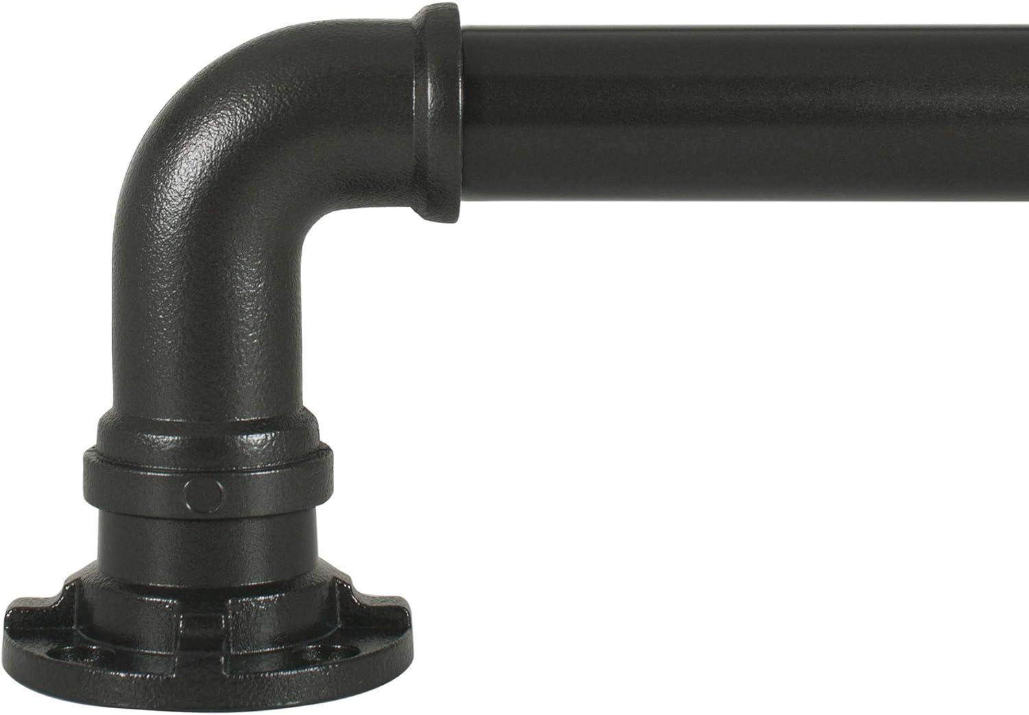 Black Adjustable Industrial Curtain Rod with Finial, 72-144 inches