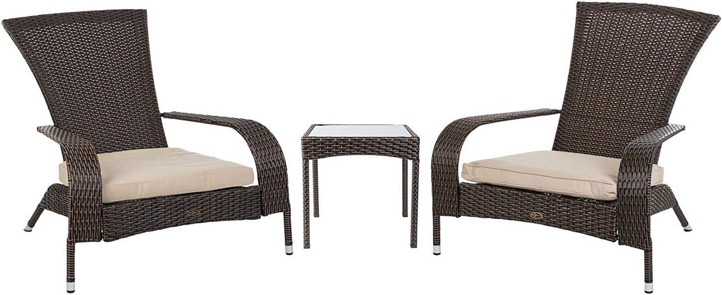 Duplex Patio Sense Coconino Wicker Conversation Set, Durable Adirondack Style Chairs Includes Khaki Cushions - Mocha