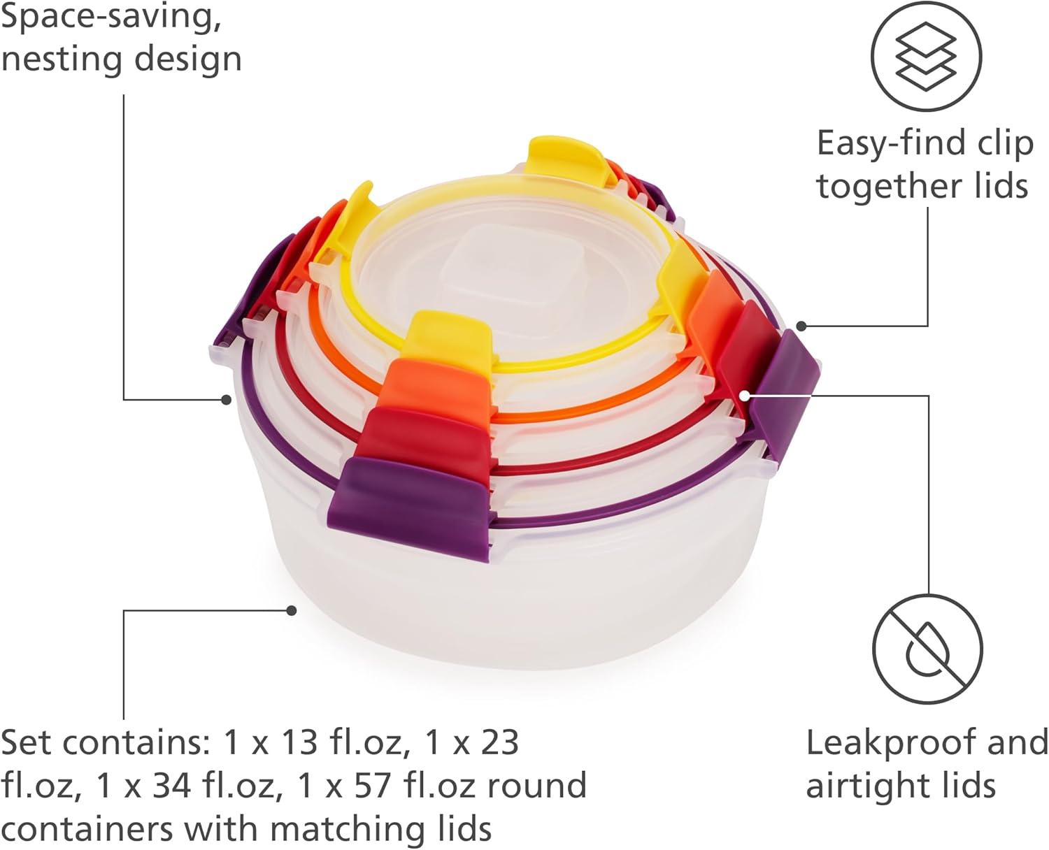 Joseph Joseph Joseph Joseph Nest Lock 8-Piece Round Food Storage Container Set, BPA Free