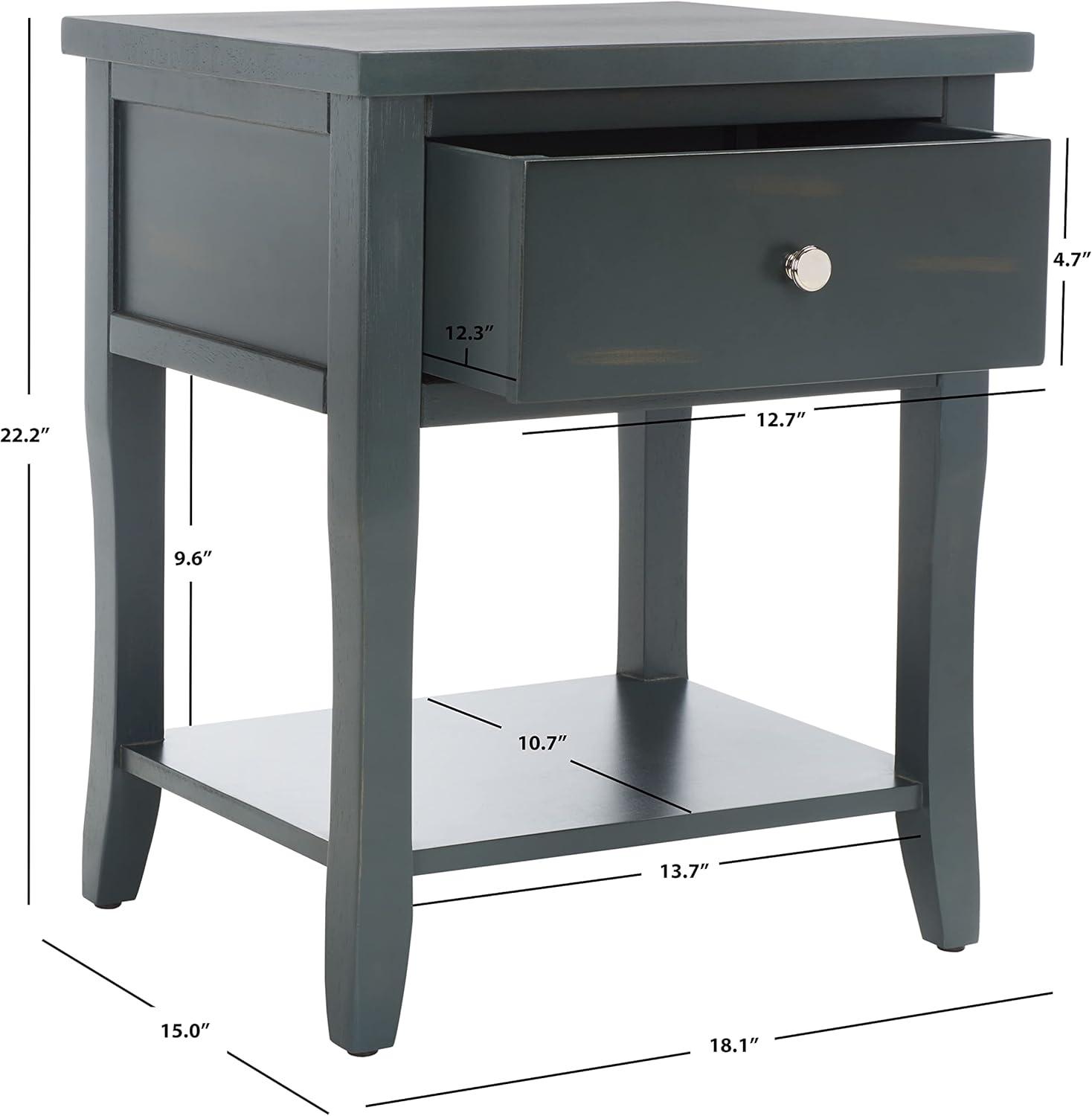 Transitional Blue and Gray Wood Metal Storage End Table