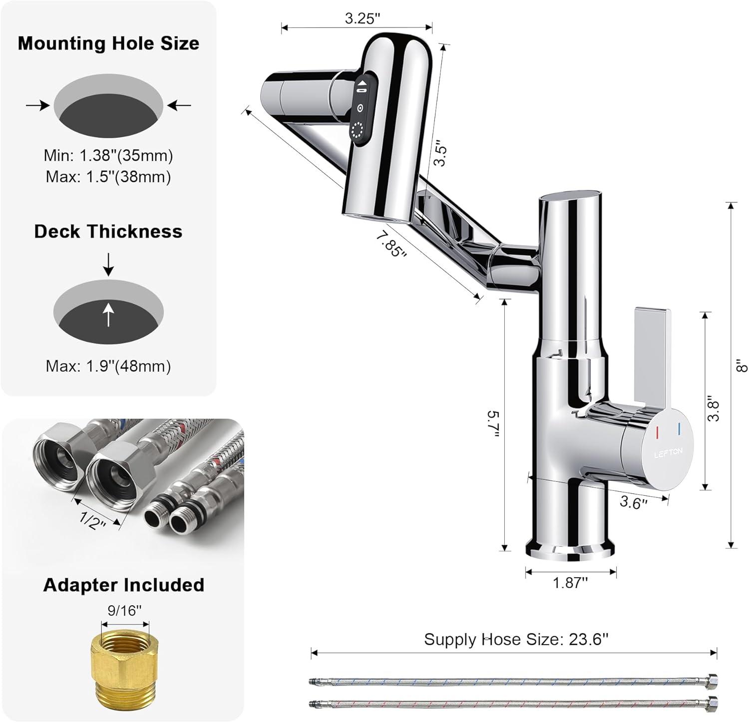 Lefton Rotatable Single Hole Bathroom Faucet with Temperature Display BF2204