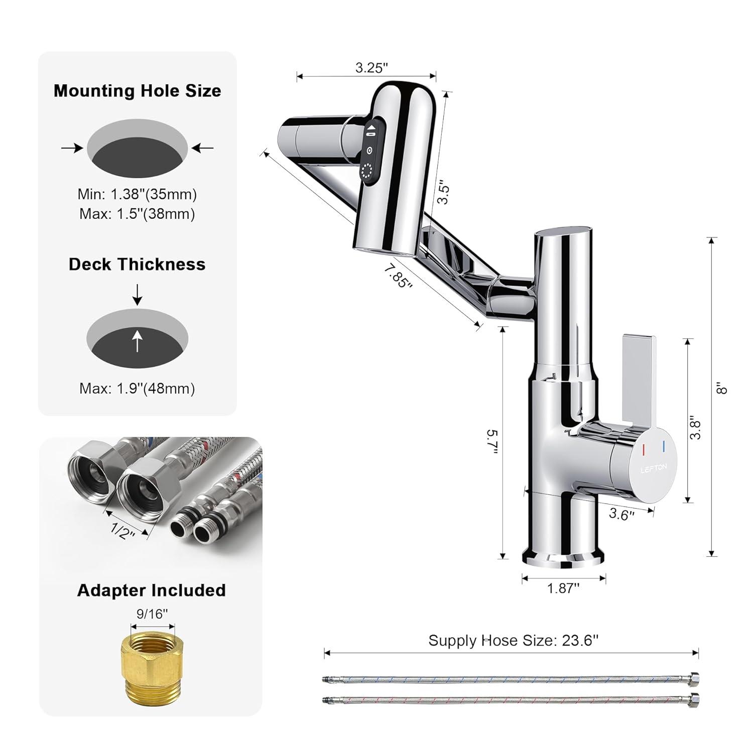 Lefton Rotatable Single Hole Bathroom Faucet with Temperature Display BF2204