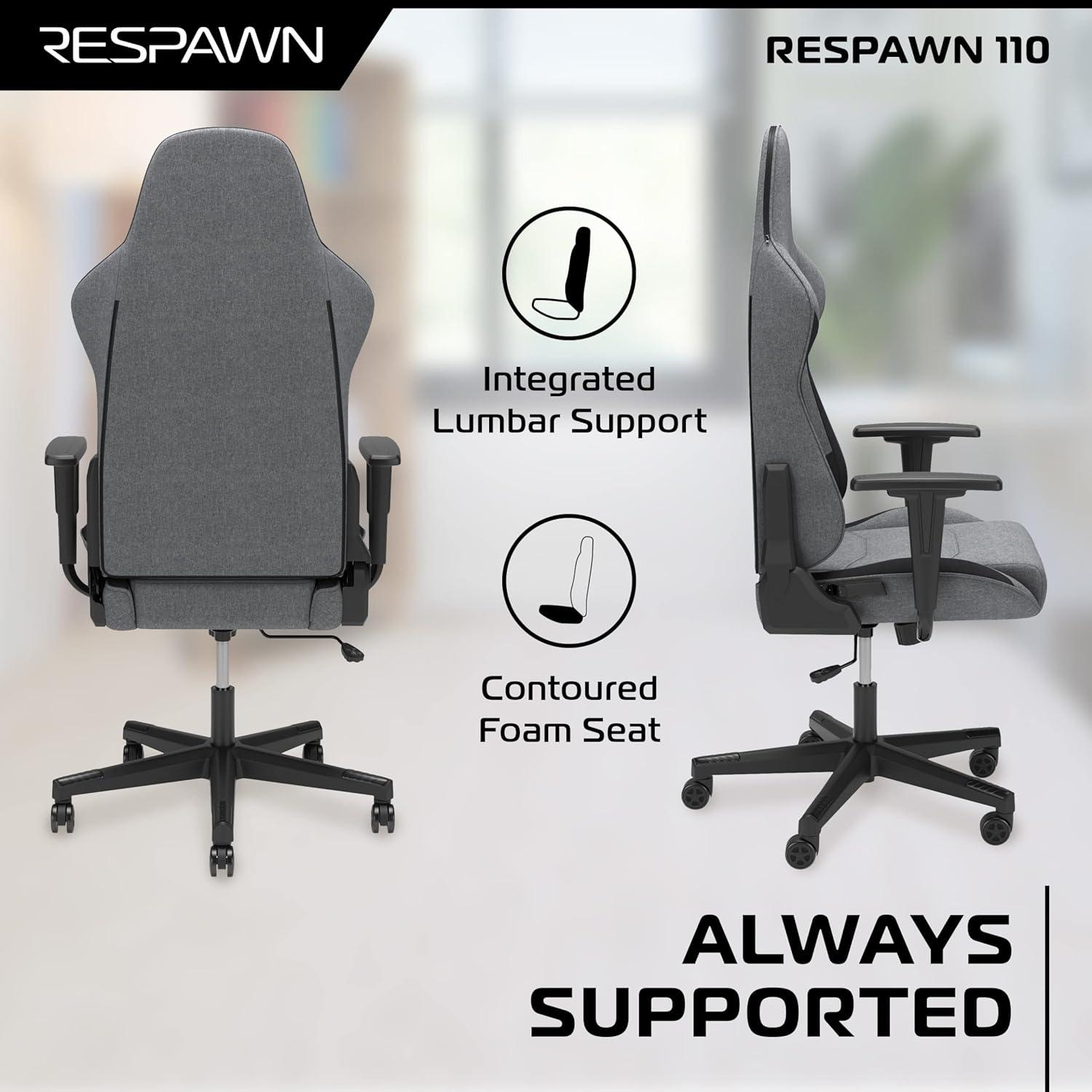 Respawn RESPAWN 110 Gaming Chair - Gamer Chair PC Computer Chair, Ergonomic Gaming Chairs, Office Chair with Integrated Headrest, Gaming Chair for Adults 135 Degree Recline with Angle Lock