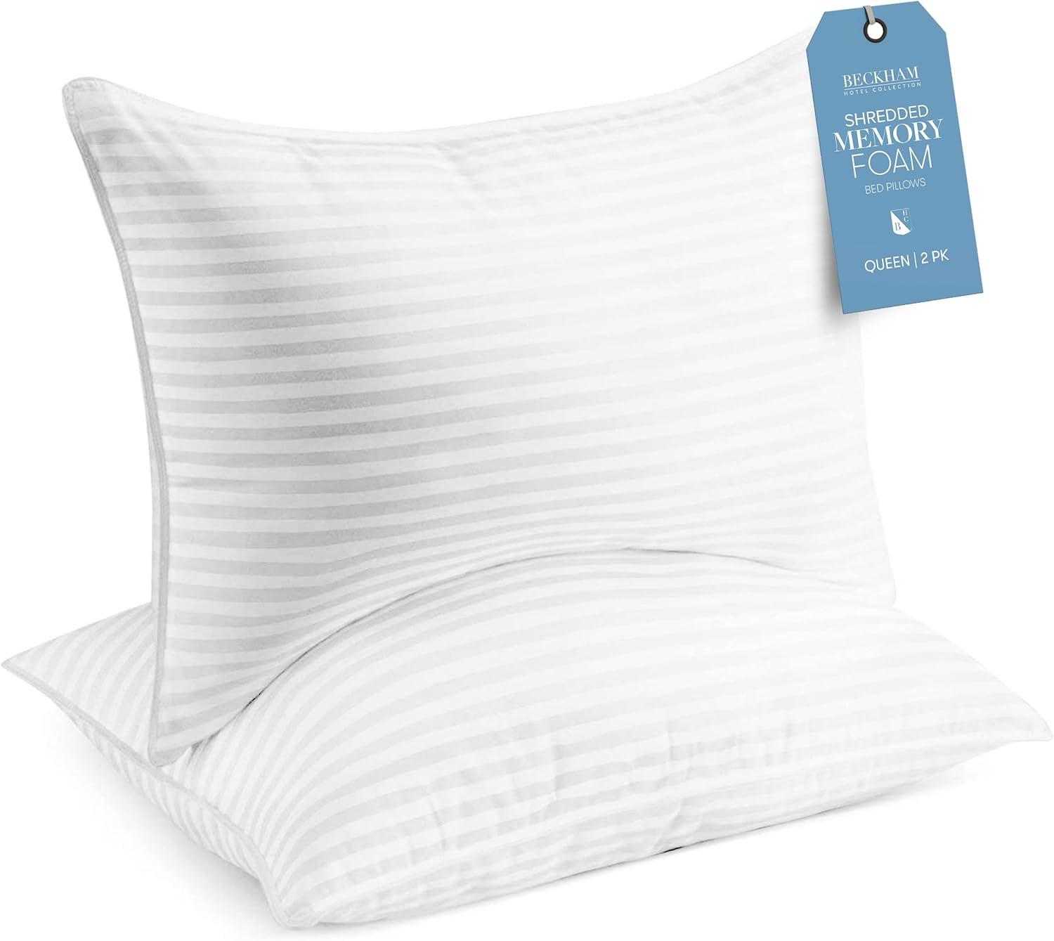 Queen Size White Shredded Memory Foam Bed Pillows Set of 2