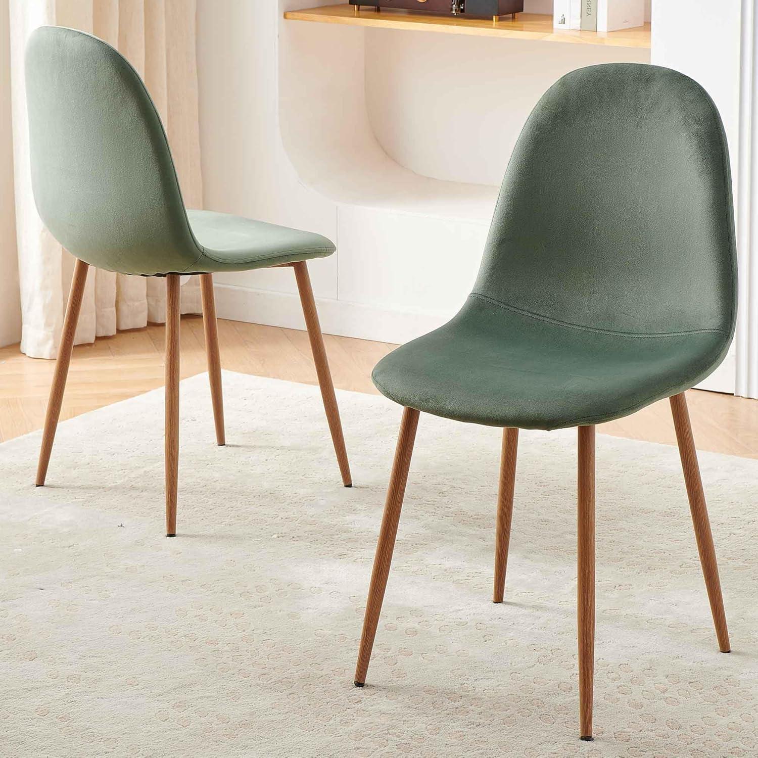 NORDICANA Modern Dining Chairs Set of 4, Green Velvet Kitchen Chairs, Upholstered Side Chairs with Faux Wood-Grain Metal Legs