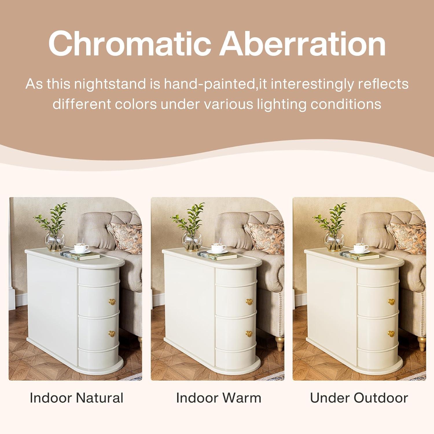 Hommoo Wood Narrow Nightstand with 2 Drawers Off-White