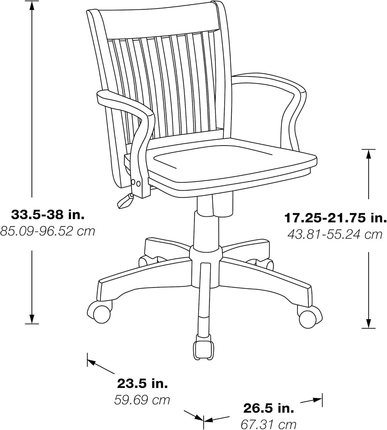 Deluxe Fruitwood Finish Wood Banker's Desk Chair with Brown Vinyl Seat