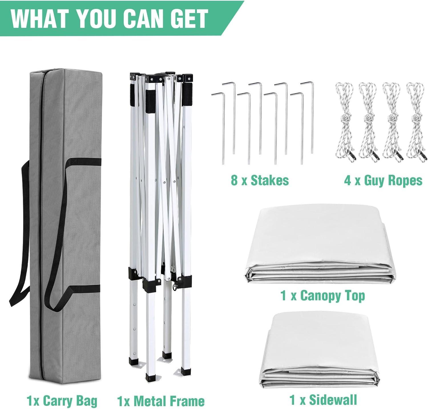 INTER HUT 5 Ft. W x 5 Ft. D Outdoor Pop Up Steel Canopy Portable Tent with 1 Sidewall
