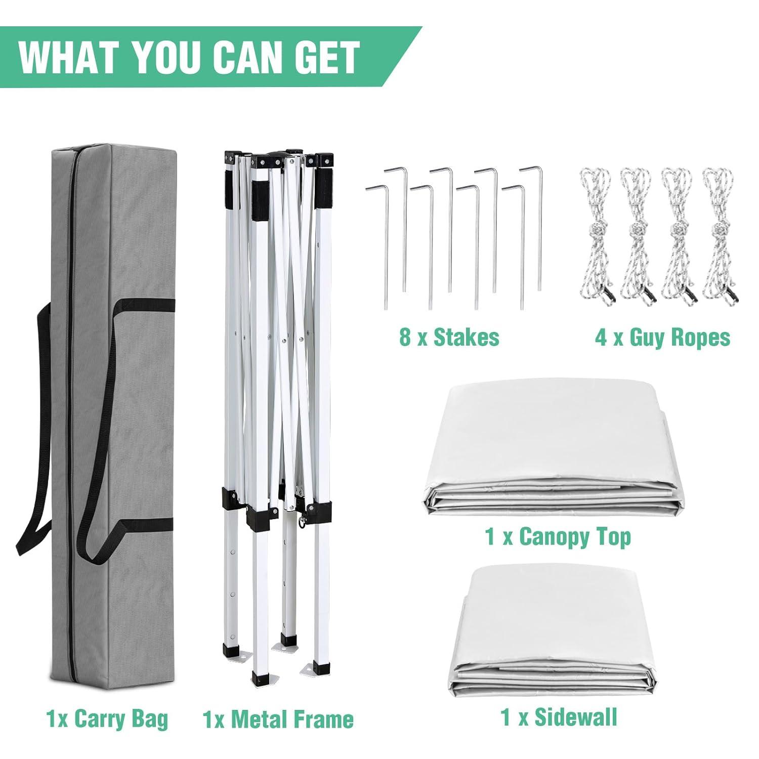 INTER HUT 5 Ft. W x 5 Ft. D Outdoor Pop Up Steel Canopy Portable Tent with 1 Sidewall