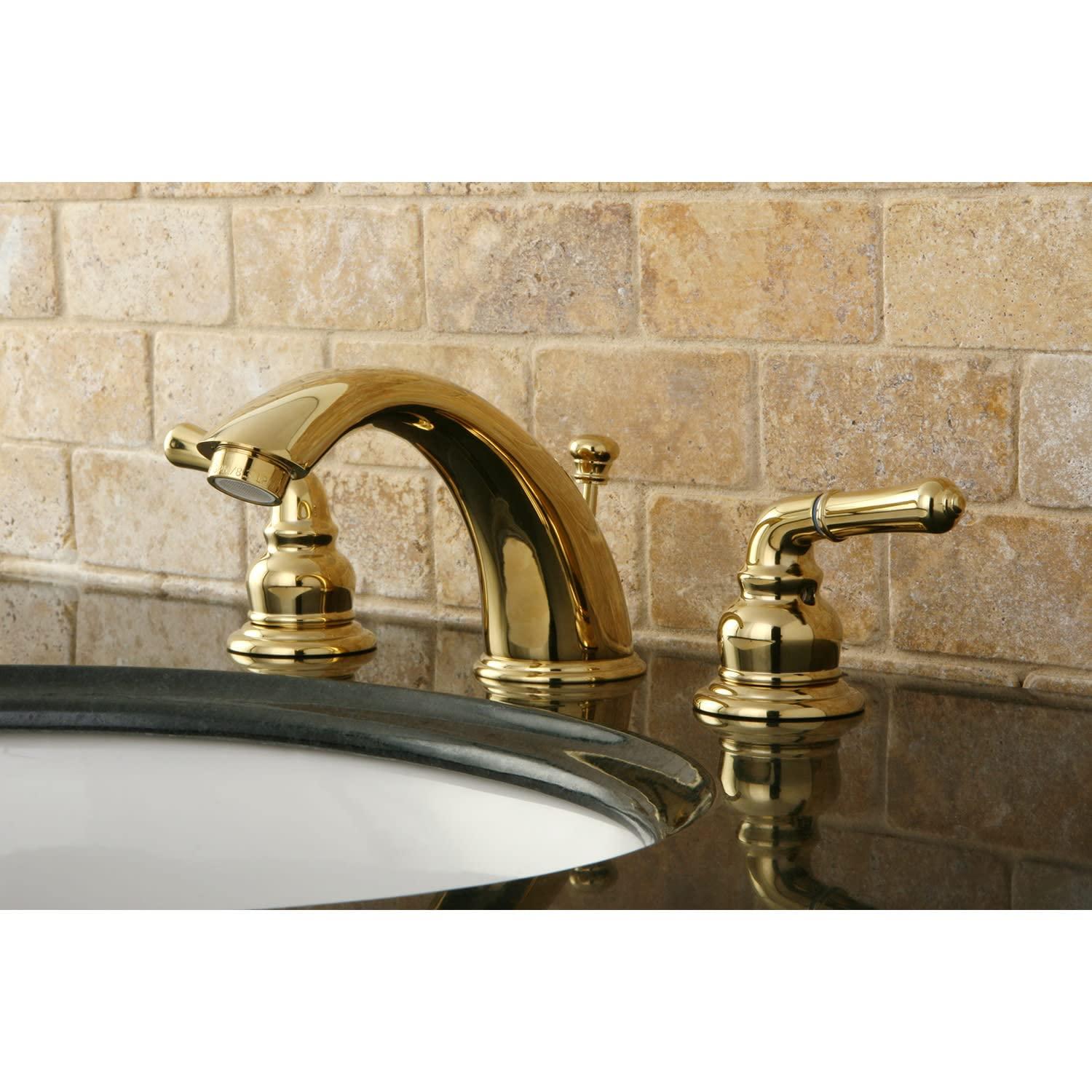 Kingston Brass KB968 Kingston Brass Magellan Two-Handle 3-Hole Deck Mount Widespread Bathroom Faucet with Retail Pop-Up Drain