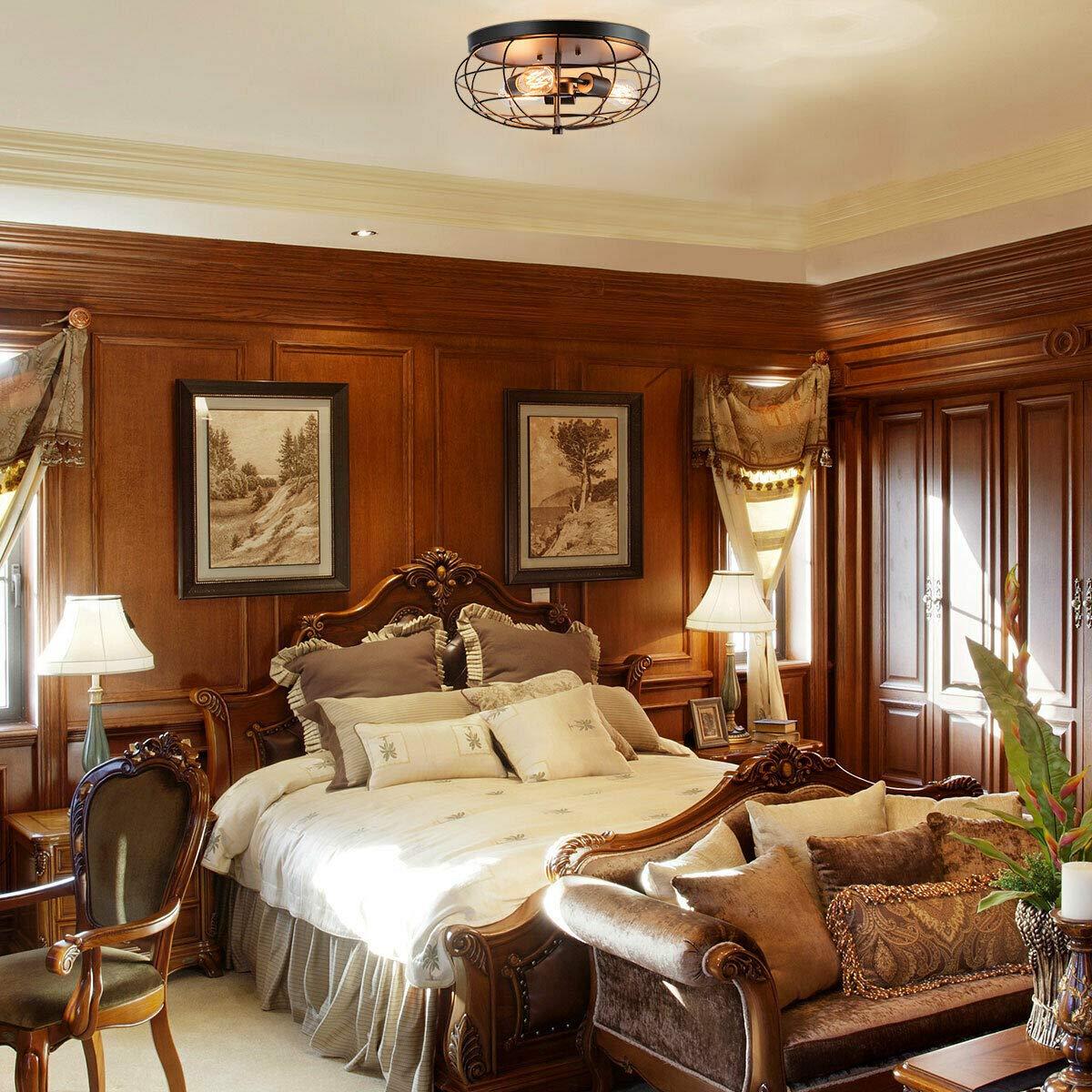 Tangkula 3-Light Industrial Style Rustic Ceiling Light Fixture with Iron Metal Cage Lampshade, Vintage Ceiling Lighting Lamp