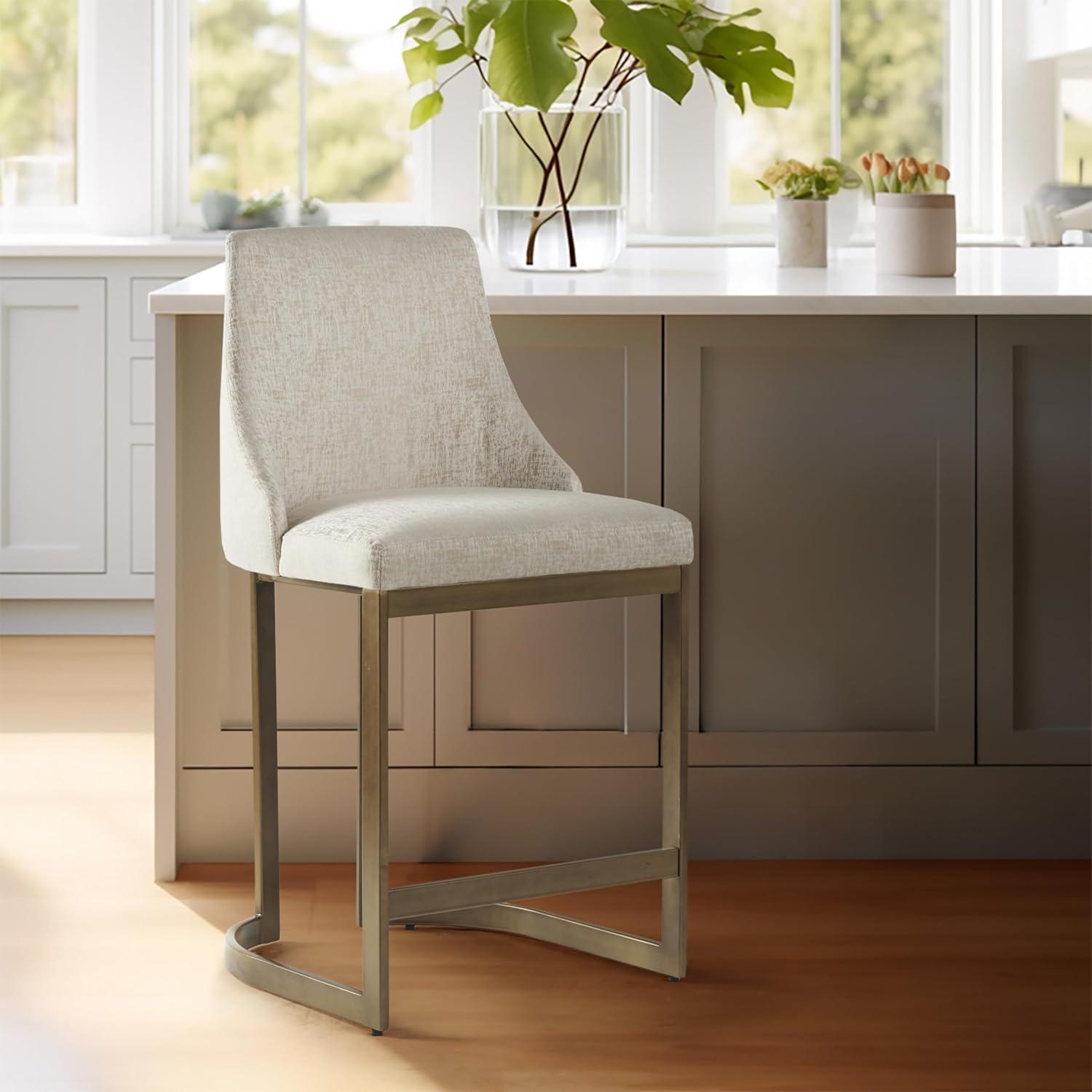 Cream Upholstered Counter Stool with Antique Gold Metal Base