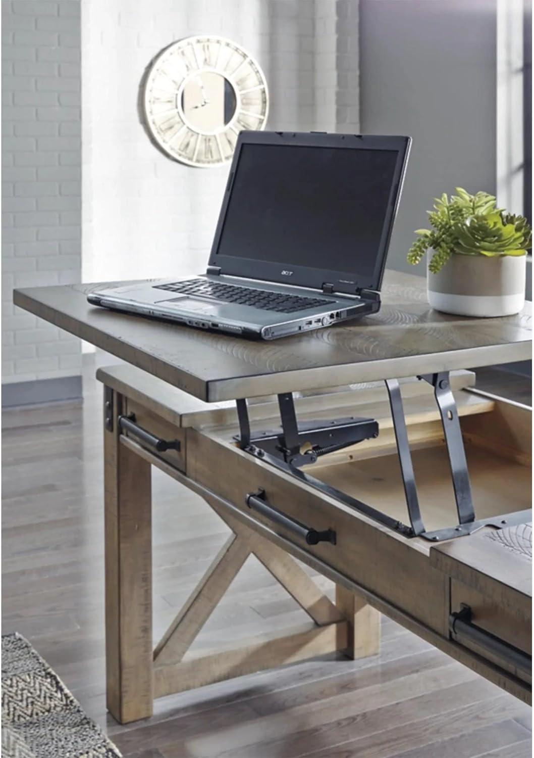 Rustic Farmhouse Gray Pine Corner Desk with Power Outlets and USB Ports