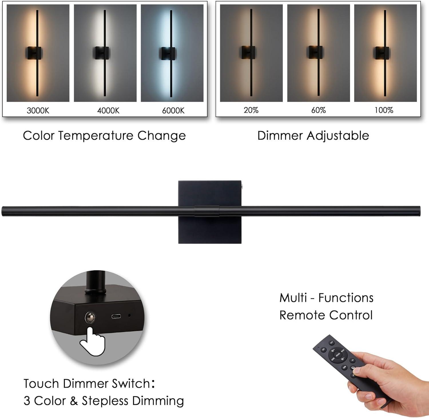 Modern Wall Sconces Set of Two, Dimmable Hardwired Wall Sconces, 350° Rotate, LED Matte Black Wall Light Fixtures, 3000K Warm Light Wall Lamp for Bathroom, Living Room, 27.8 Inch (2 Pack)