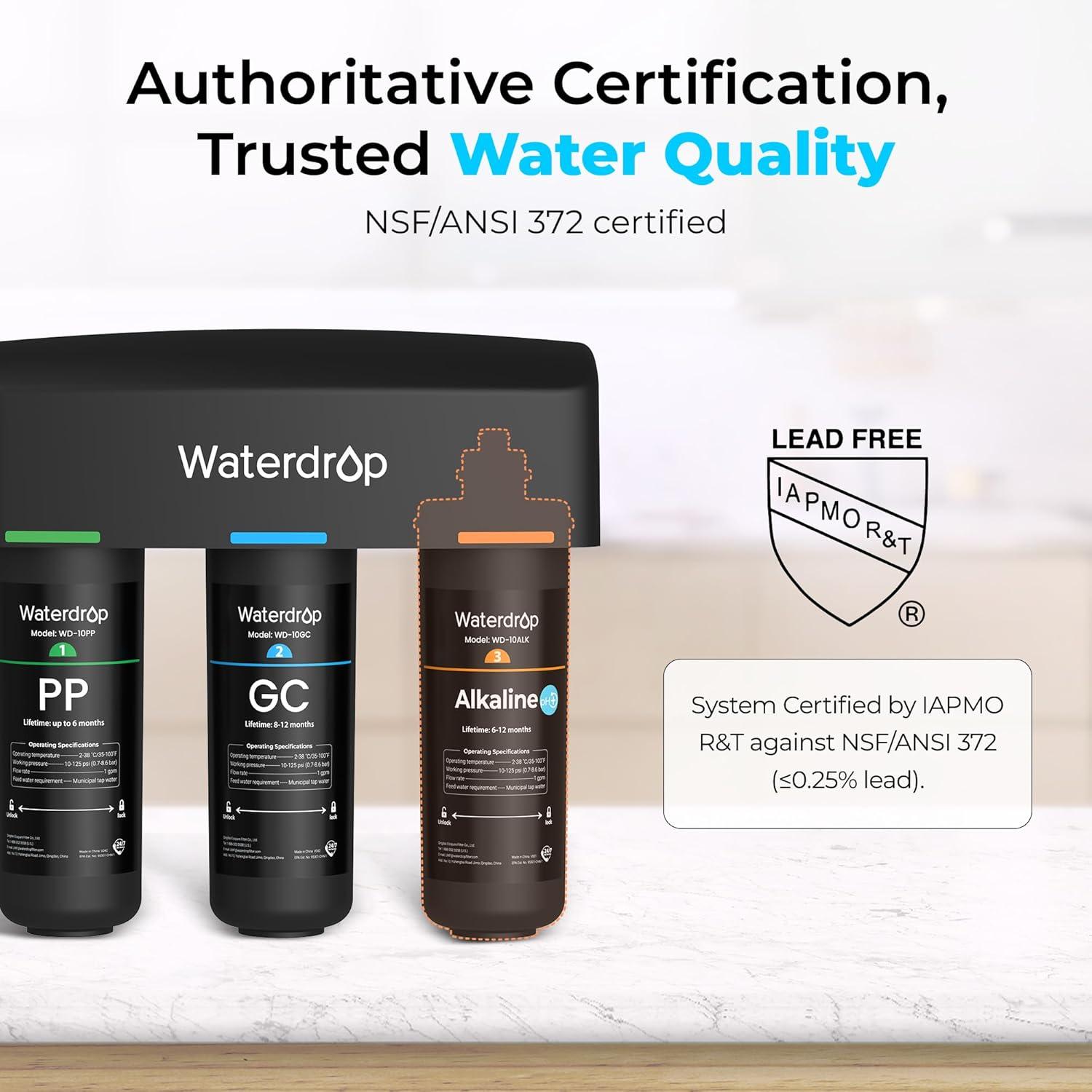 Waterdrop TSA 8 Layer Under Sink Water Filter System, WD-10GC Under Sink Water Filter, Reduces PFAS, PFOA/PFOS, Fluoride, Chlorine, Bad Taste & Odor, NSF/ANSI 42 Certified Element
