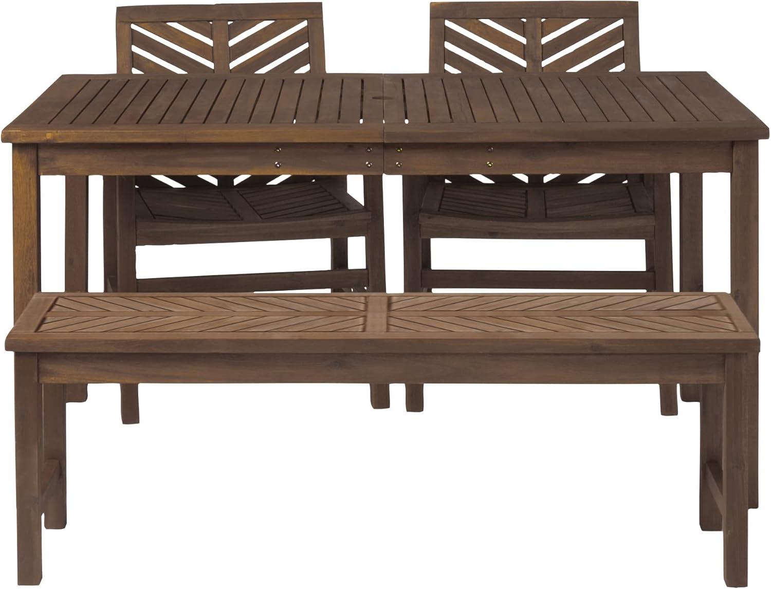 Dark Brown Acacia Wood Chevron Outdoor Dining Set with Bench and Chairs