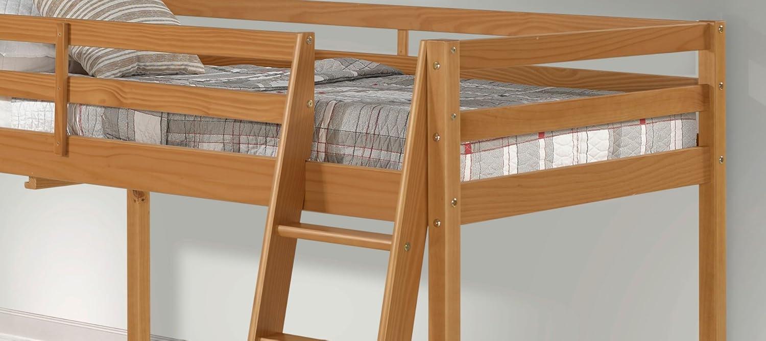 Kwinana Roxy Twin Size Junior Wood Loft Bed, Sturdy Wooden Frame for Kids - Includes Built-in Side Desk & Open Shelving for Storage, Children's Furniture