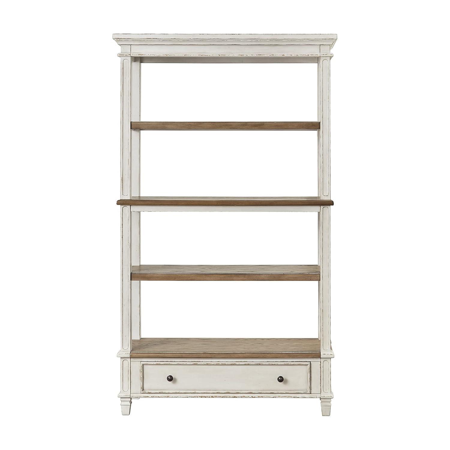 75" Realyn Bookshelf - Signature Design by Ashley: Cottage Style, Antiqued Two-Tone Finish, Open Shelves