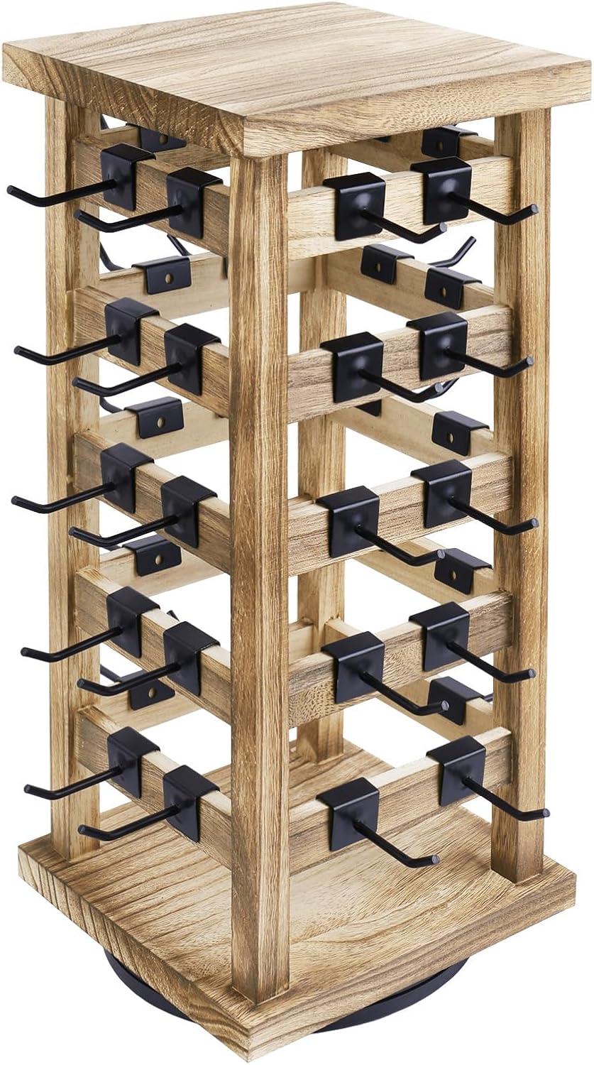 Latitude Run® Design Exquisite Rotating Jewelry Tower- Natural Wood Finish- Showcase And Organize Your Collection With 42 Hooks- Easy Earring Display Stand- 5 Bars On Each Face For Maximum Storage -Oak Color