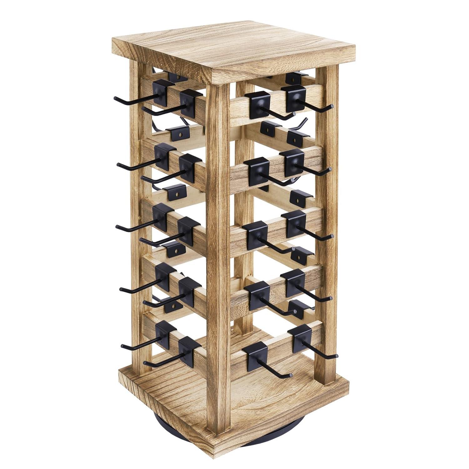 Latitude Run® Design Exquisite Rotating Jewelry Tower- Natural Wood Finish- Showcase And Organize Your Collection With 42 Hooks- Easy Earring Display Stand- 5 Bars On Each Face For Maximum Storage -Oak Color