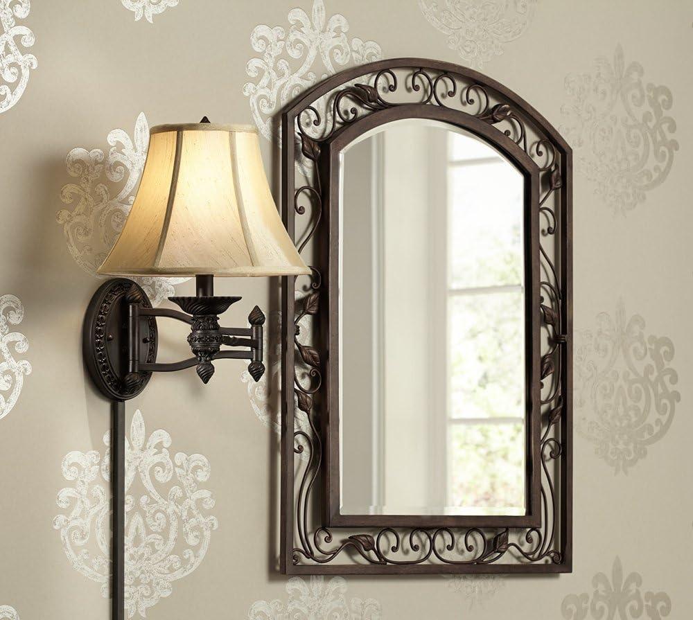 Franklin Iron Works Eden Arch Top Vanity Wall Mirror Rustic Beveled Bronze Metal Openwork Frame 25" Wide for Bathroom Bedroom Living Room Entryway