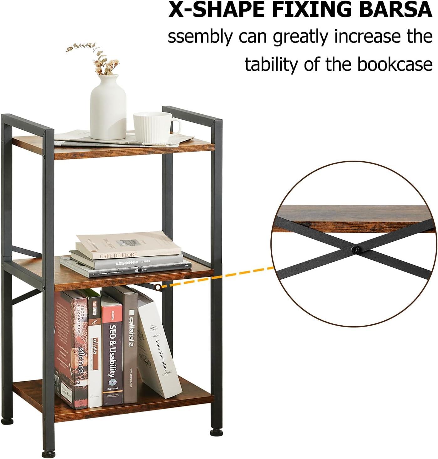 Black and Brown 3-Tier Industrial Engineered Wood Bookshelf